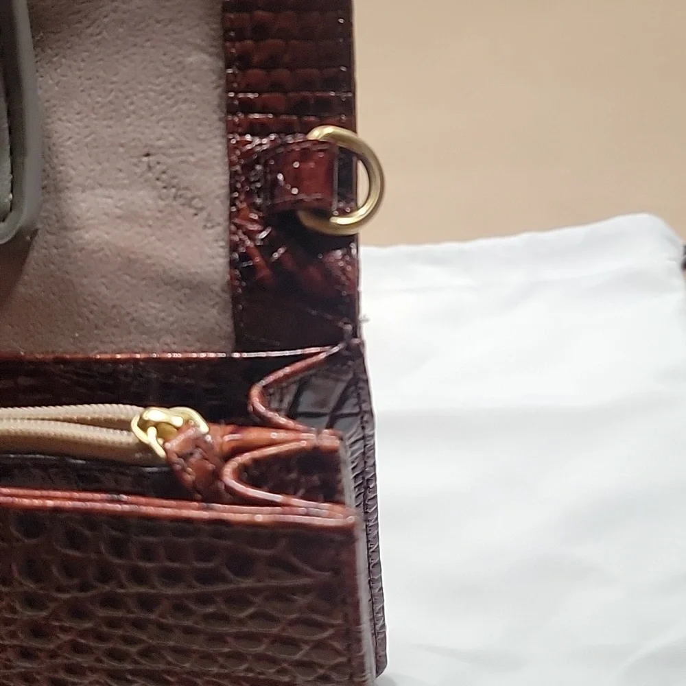 Brahmin's Genuine Leather Pecan Signature Crocodile Embossed Leather Handbag